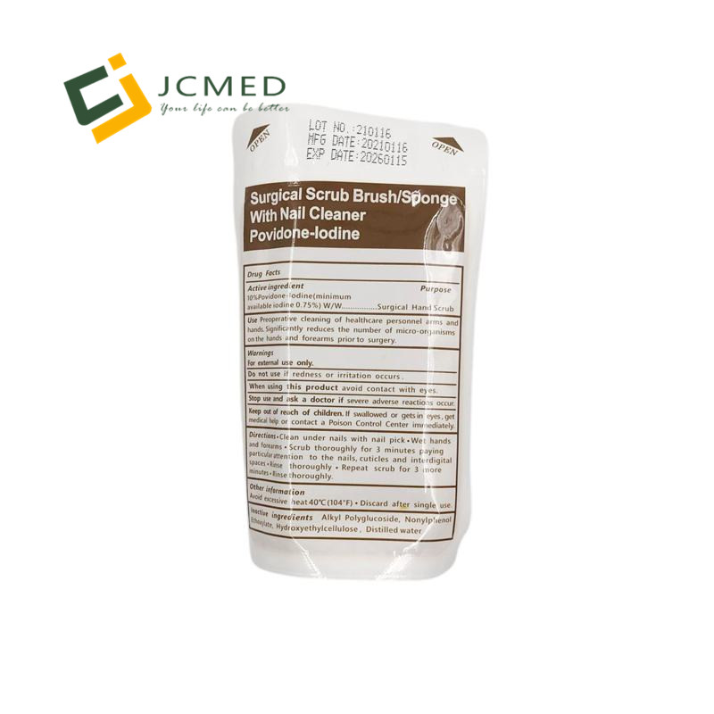 [ 复制 ]10% Povidone-iodine surgical scrub brush sponge with nail clear