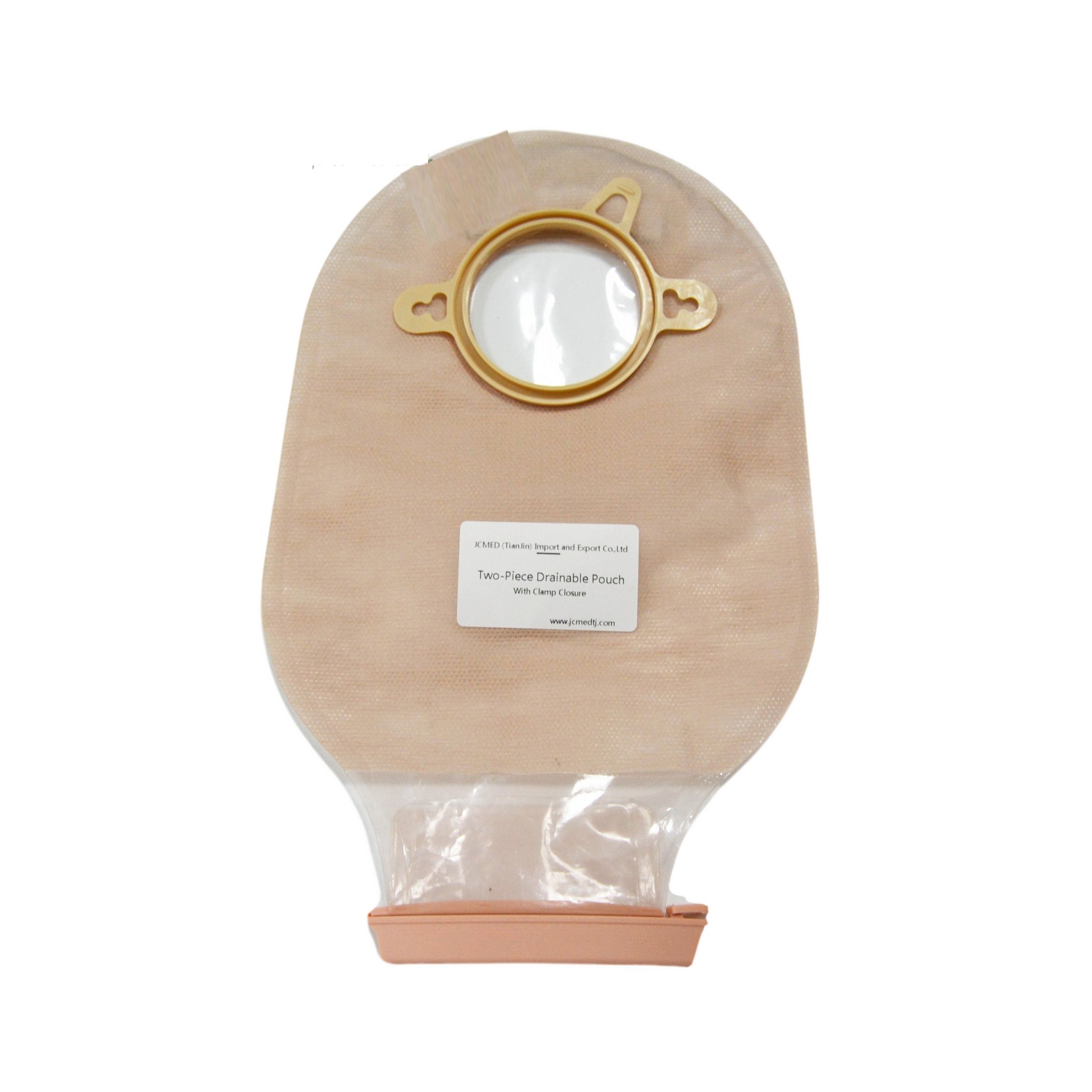 Two piece drainable pouch ostomy bag stoma bag with clamp closure